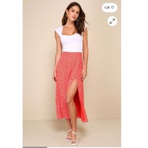 High Rise Red Floral Women's Skirt with High Slit